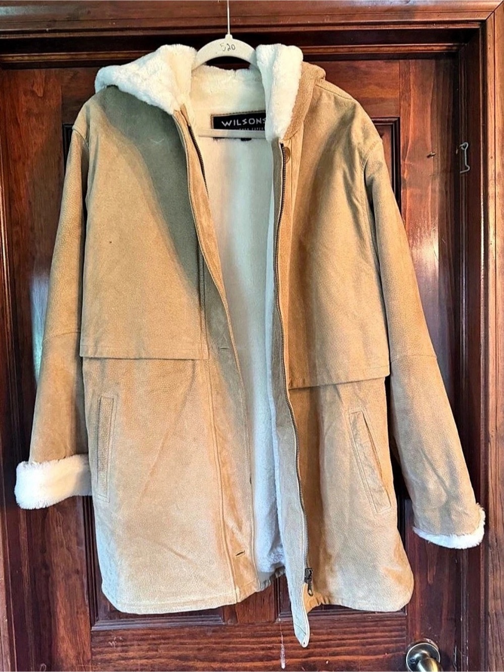 Wilsons Shearling-Lined Hooded Coat in Brown